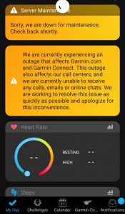 Screenshot of Garmin service outage message