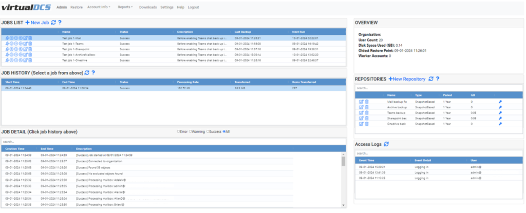 microsoft 365 backup job history